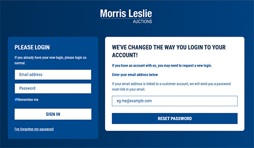 login screen for the new website